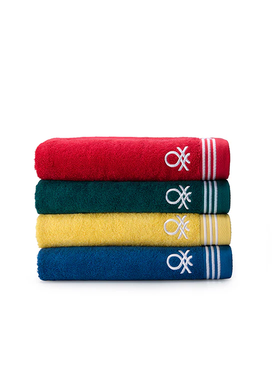 סדרת Classic Benetton , מגבות חלקות עם רקמת לוגו אלגנטית - כחול - Image 5