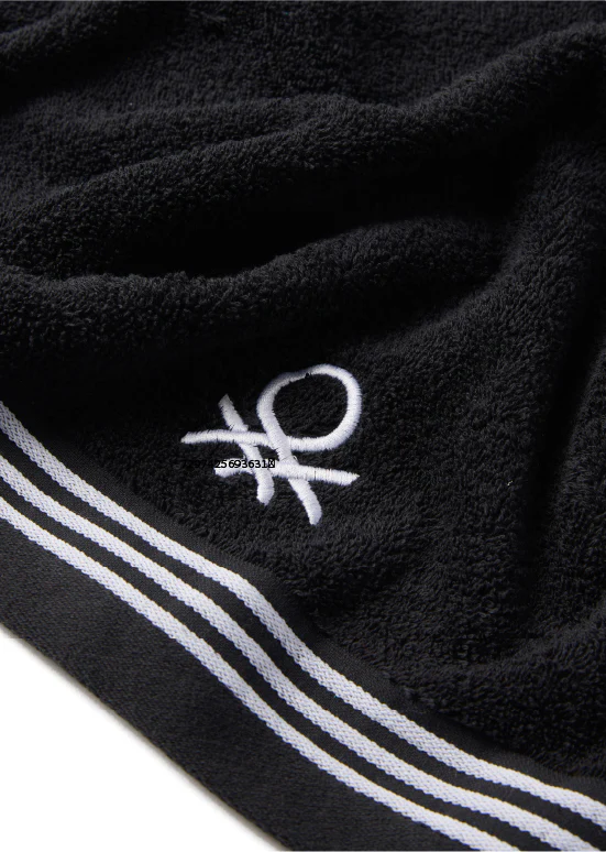 סדרת Classic Benetton , מגבות חלקות עם רקמת לוגו אלגנטית - שחור - Image 2