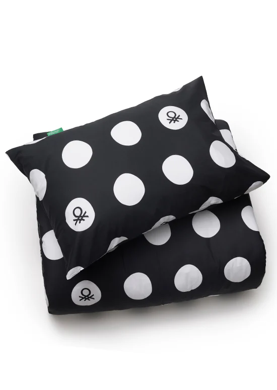 Benetton Pop-Art Dots Collection, סט כותנה נקודות לוגו - שחור - Image 2